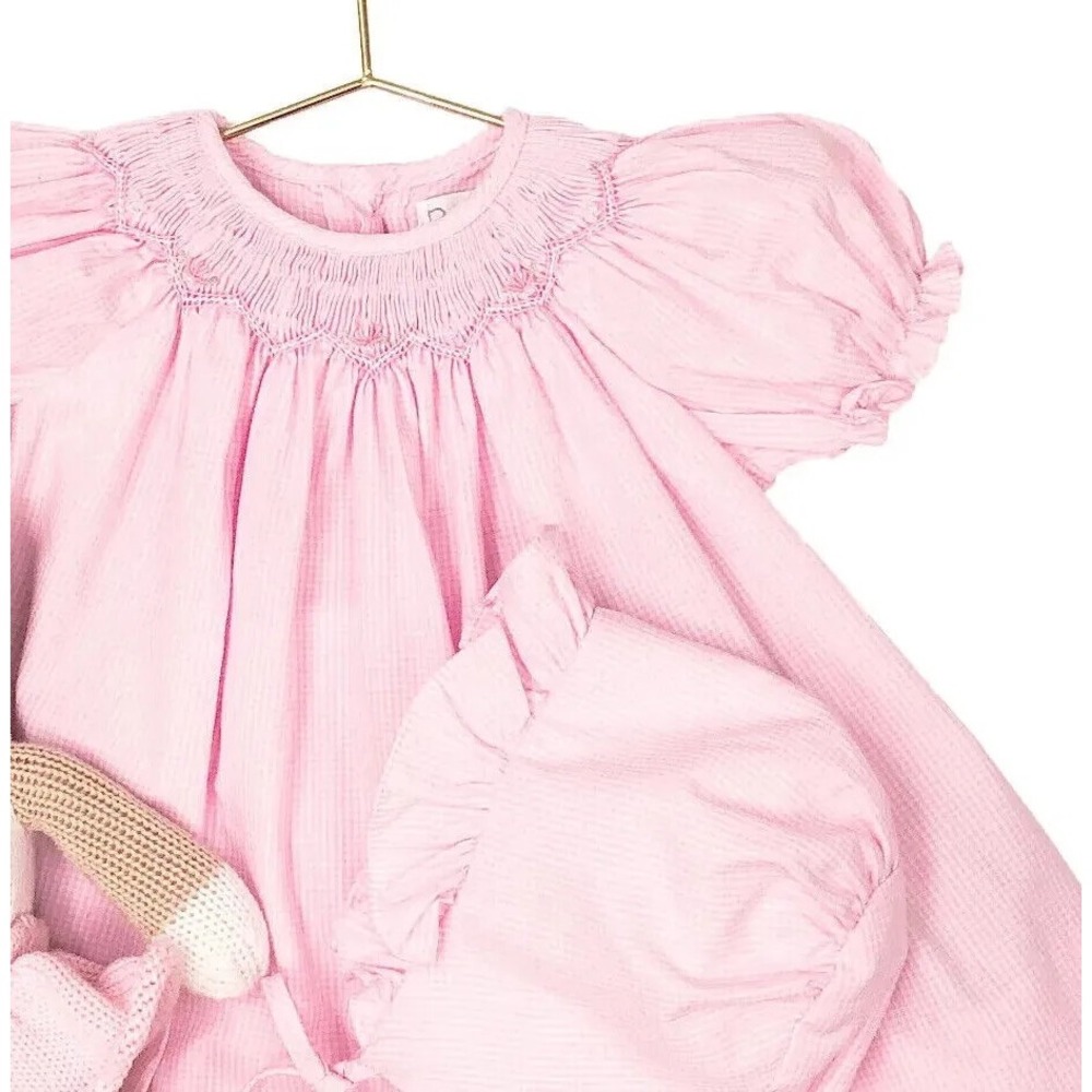 Petit Ami Bishop Pink Smocked Gingham Dress Size 3 Months